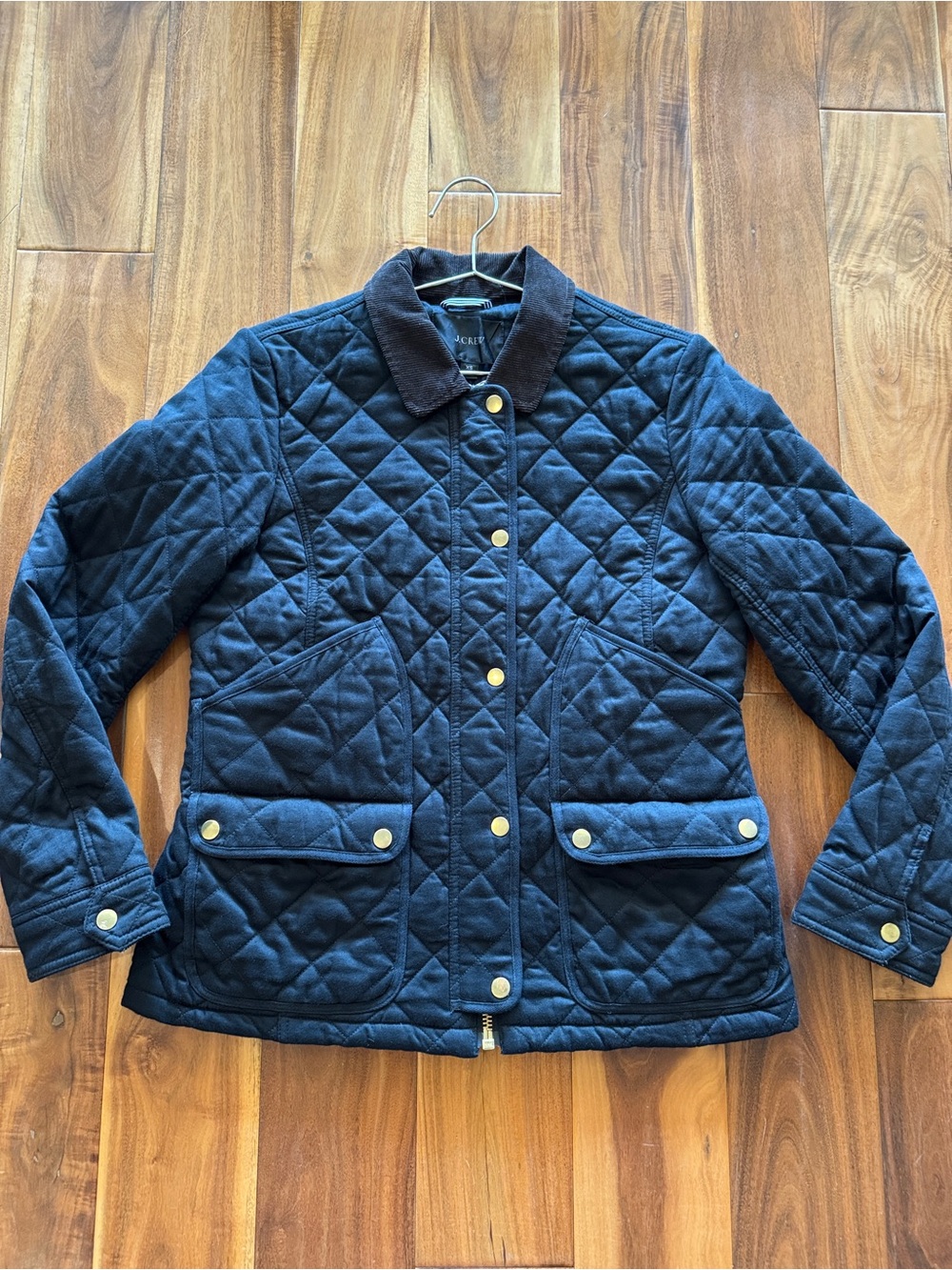 J. Crew Quilted black Jacket with Corduroy Collar 100% cotton
